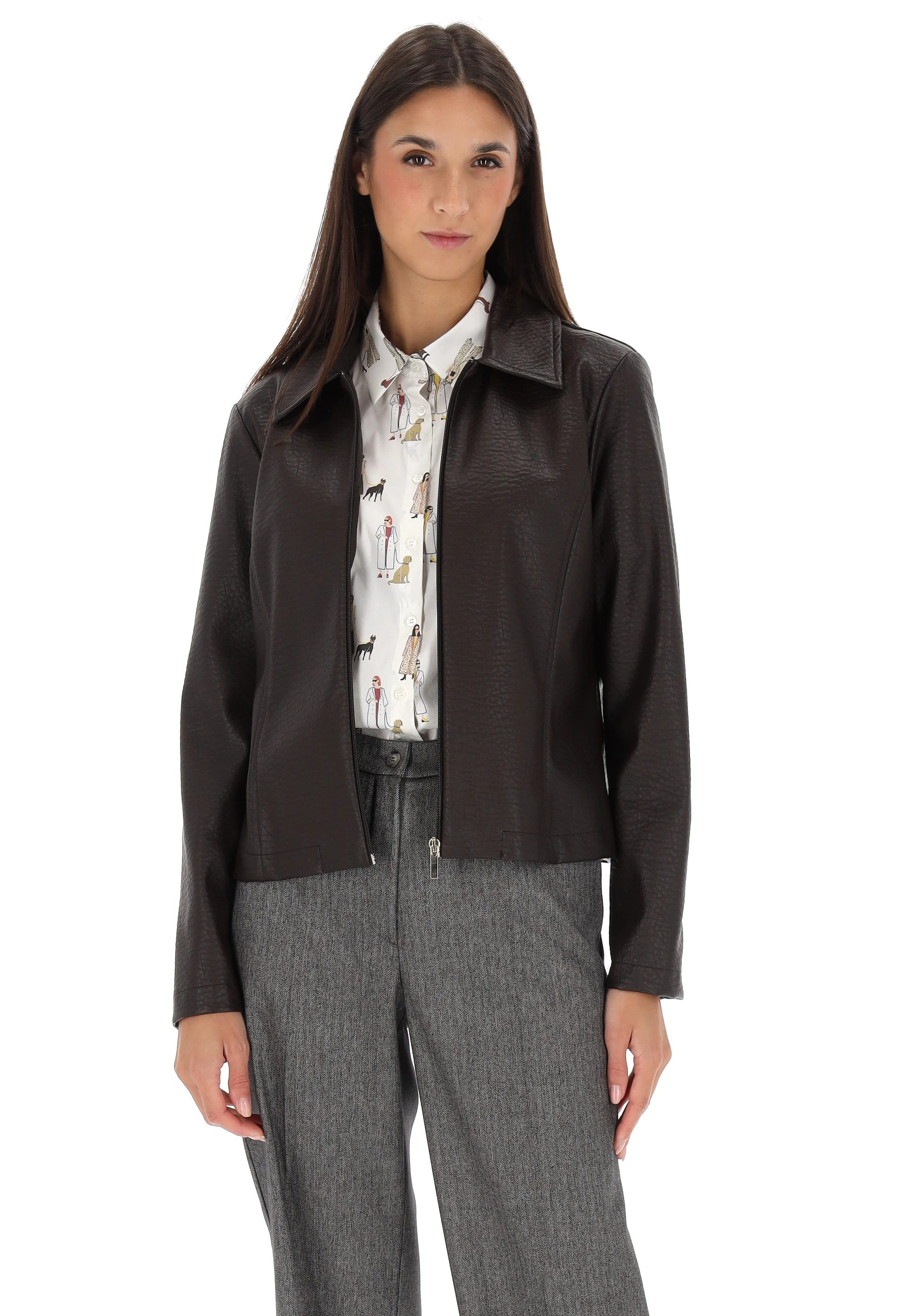 Giubbino corto in similpelle con zip Pierr Day donna